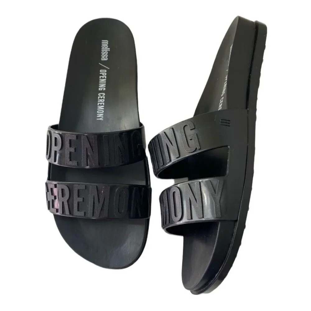 Melissa x Opening Ceremony Womens Black Flipp Slides Rubber Sandals Size 6